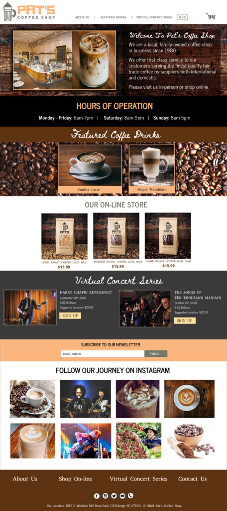 Pats Coffee Shop-Home Page Design