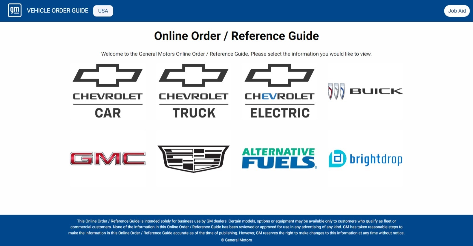 GM - Vehicle Order Guide - Brand Selection Screen