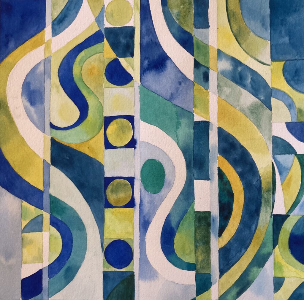 Blue and Gold Waves - 12"x12" Watercolor