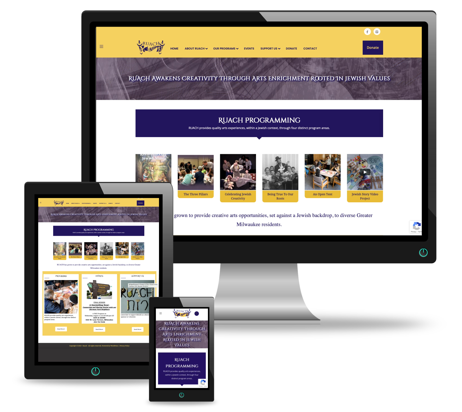 Ruach Inc. - Non-Profit Arts Organization Website (Desktop, Tablet and Mobile Version)