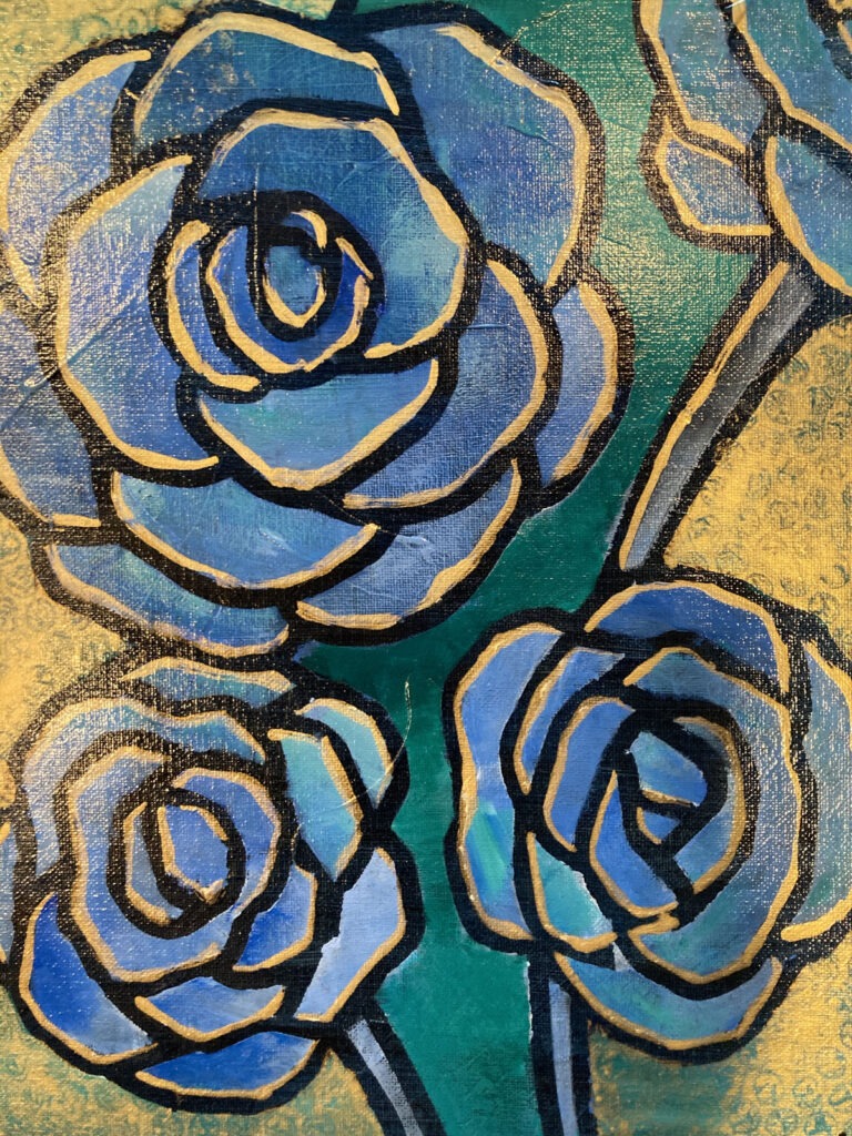 Three Blue Roses - 11x14 (Acrylic)