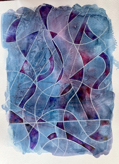 "Blue Purple Mosaic" - 9"x12"